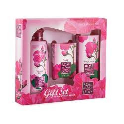 Lote de Regalo Rosa Señora (Gel de Ducha 100 ml + Jabón 50 gr+ Crema de Día 30ml) Rosa de Bulgaria
