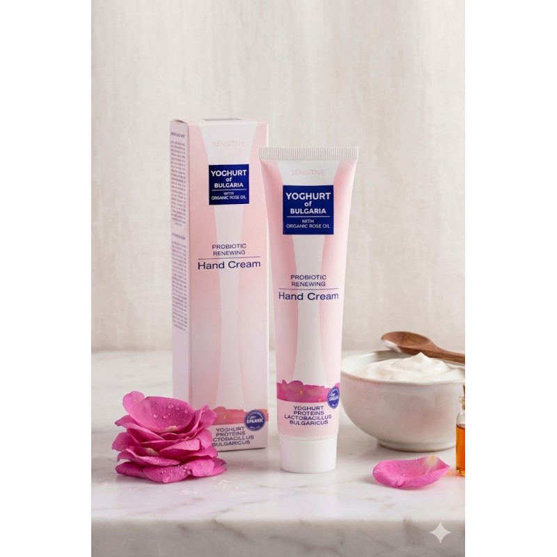 Crema de manos rejuvenecedora probiótica- Colágeno - YOGUR DE BULGARIA CON ACEITE DE ROSA BIO 75 ml
