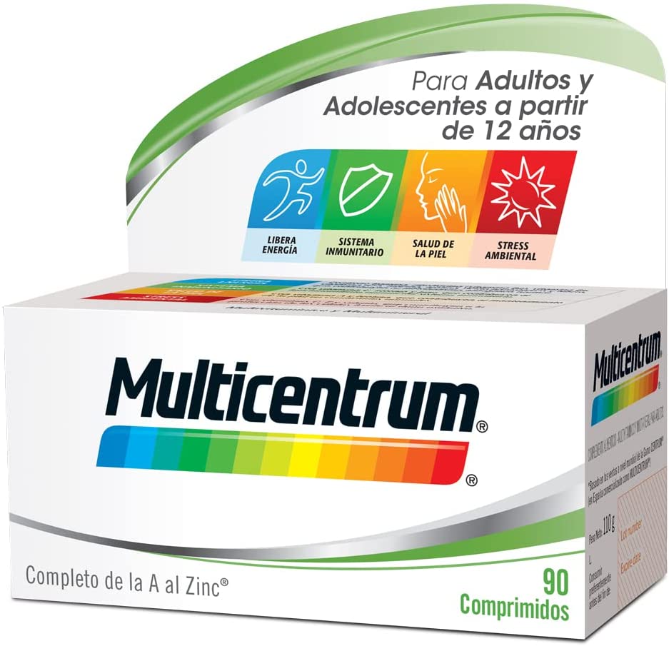 MULTICENTRUM, Complemento Alimenticio Multivitamínico y Multimineral para Adultos y Adolescentes, Sin Gluten, 90 Comprimidos