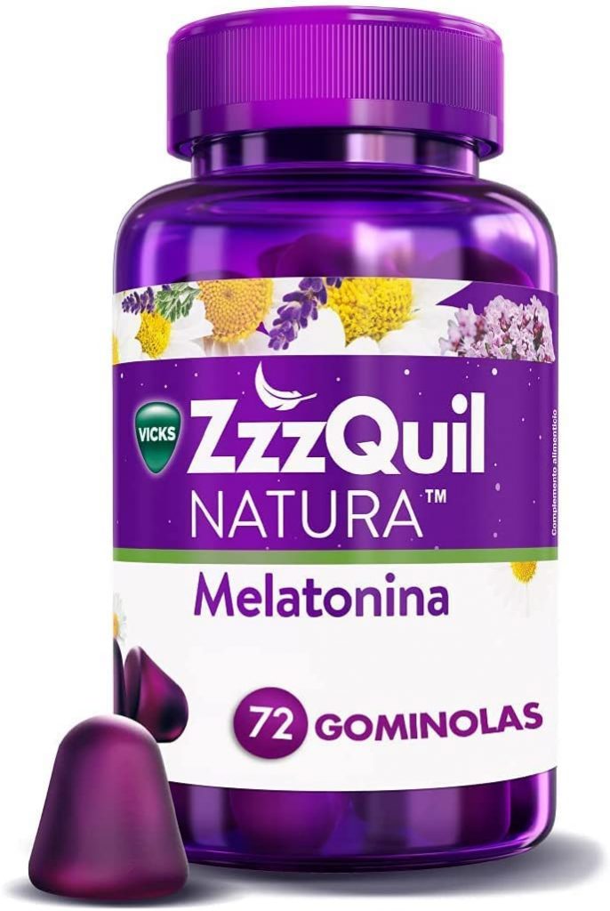 ZzzQuil Natura Complemento alimenticio para dormir, a base de melatonina para dormir y extractos de lavanda, valeriana y camomila, 72 gummies